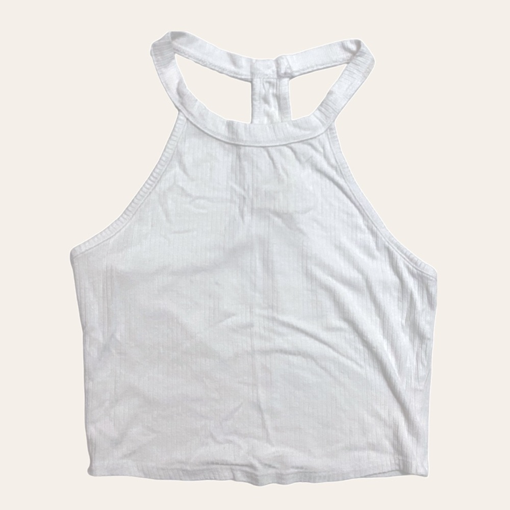 Bozzolo White Ribbed Racerback Halter Tank Top